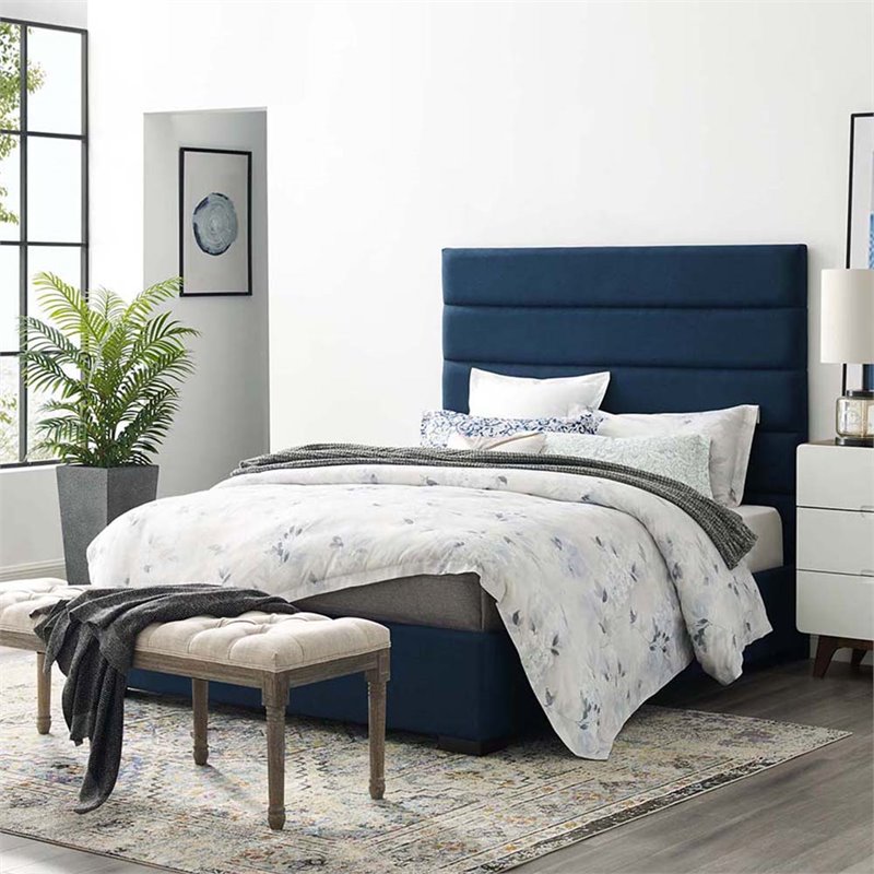 Maklaine Queen Upholstered Fabric and Solid Wood Platform Bed in Blue