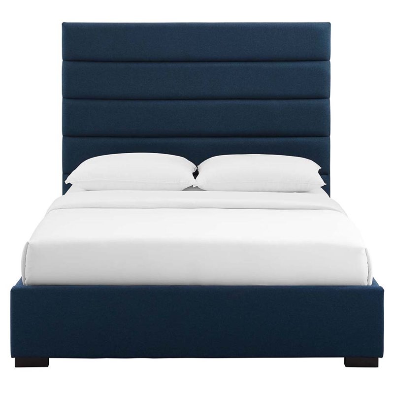 Maklaine Queen Upholstered Fabric and Solid Wood Platform Bed in Blue