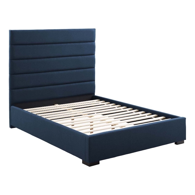 Maklaine Queen Upholstered Fabric and Solid Wood Platform Bed in Blue