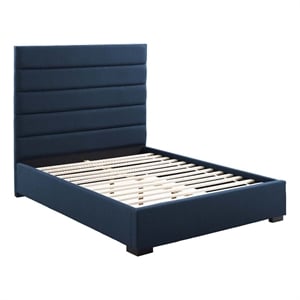 Maklaine Queen Upholstered Fabric and Solid Wood Platform Bed in Blue