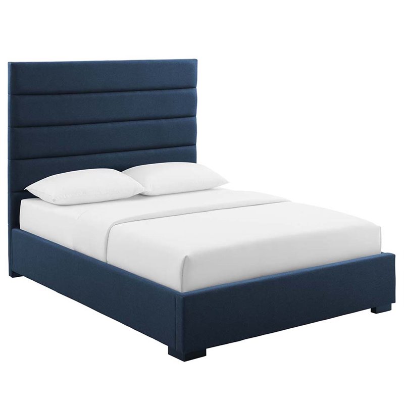Maklaine Queen Upholstered Fabric and Solid Wood Platform Bed in Blue
