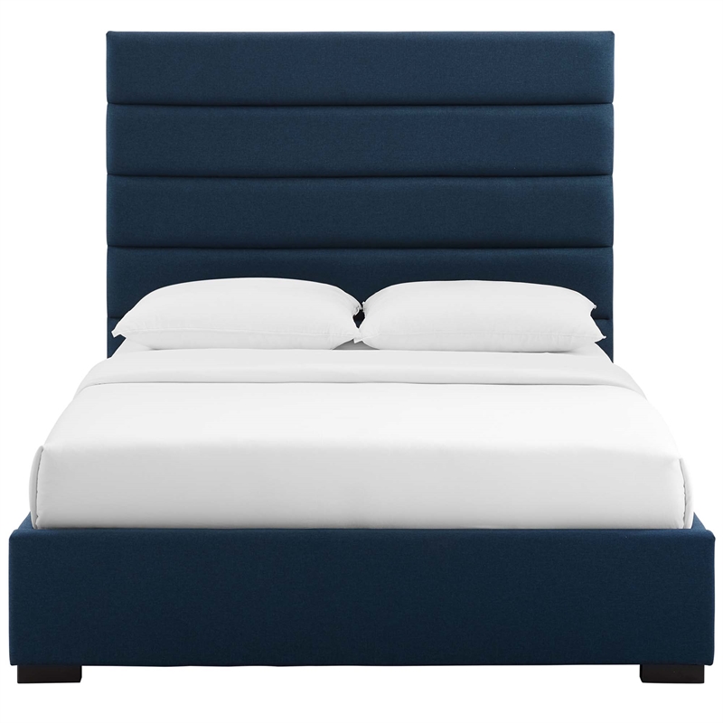 Maklaine Contemporary Polyester Fabric Upholstered King Platform Bed in Blue