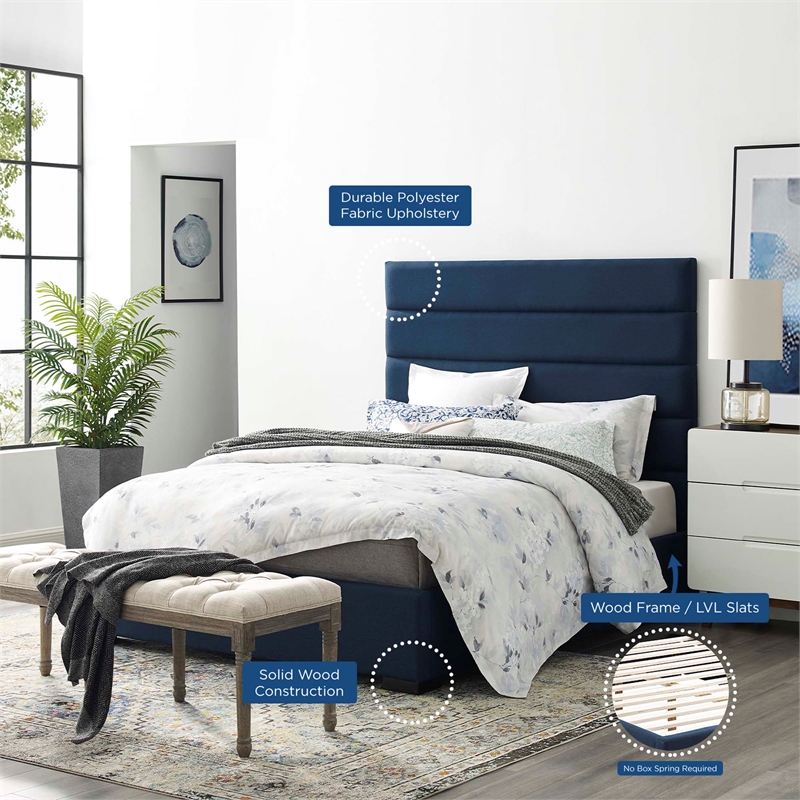 Maklaine Contemporary Polyester Fabric Upholstered King Platform Bed in Blue