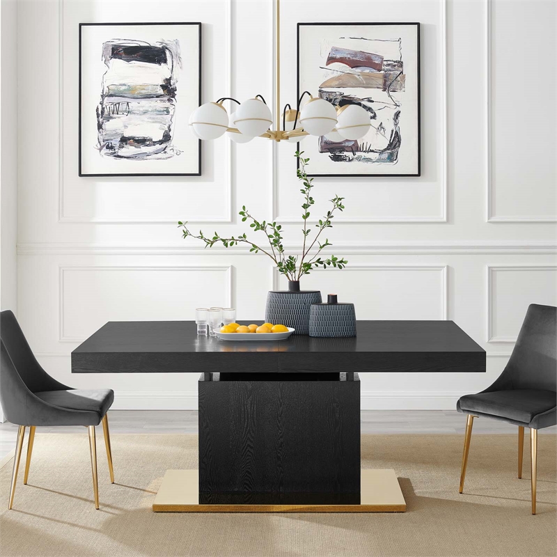 Maklaine Contemporary Expandable Wood Dining Table in Black/Gold