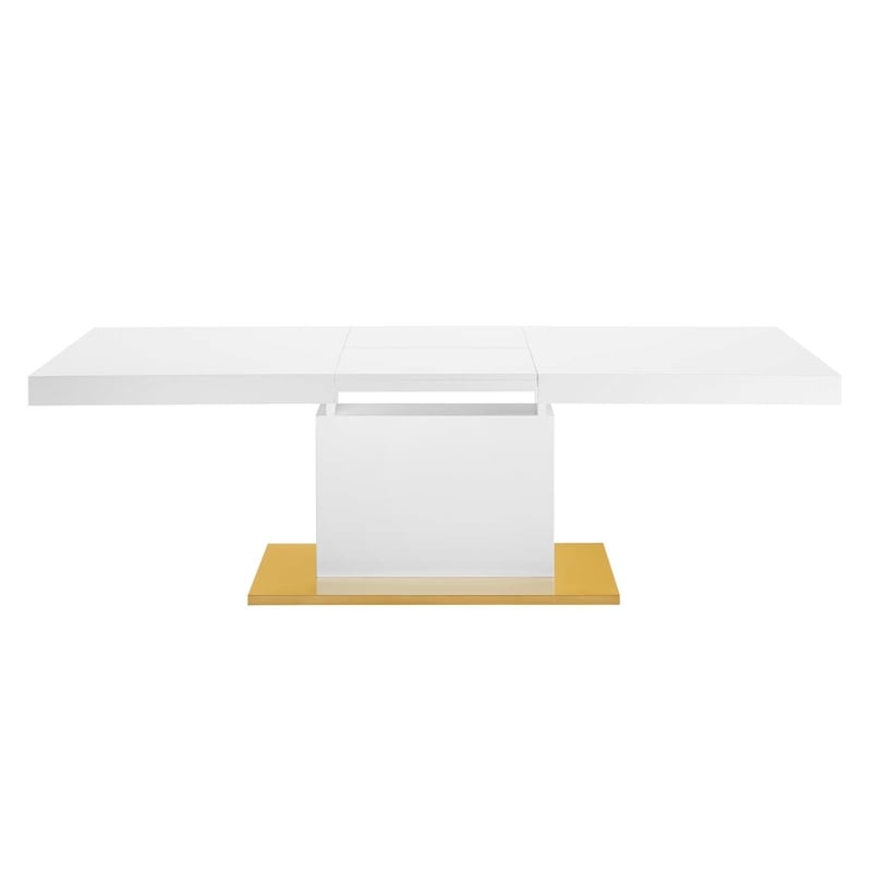 Maklaine Contemporary Expandable Wood Dining Table in White/Gold
