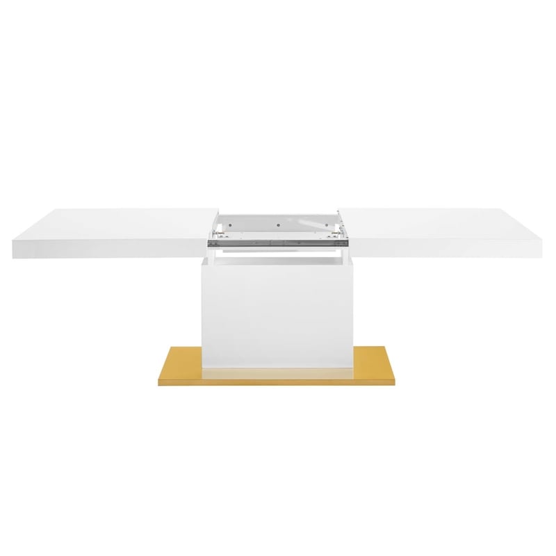 Maklaine Contemporary Expandable Wood Dining Table in White/Gold