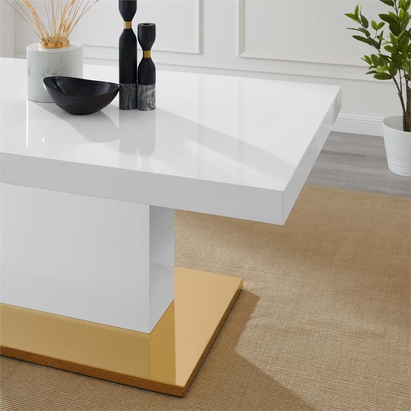 Maklaine Contemporary Expandable Wood Dining Table in White/Gold