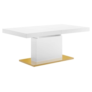 Maklaine Contemporary Expandable Wood Dining Table in White/Gold