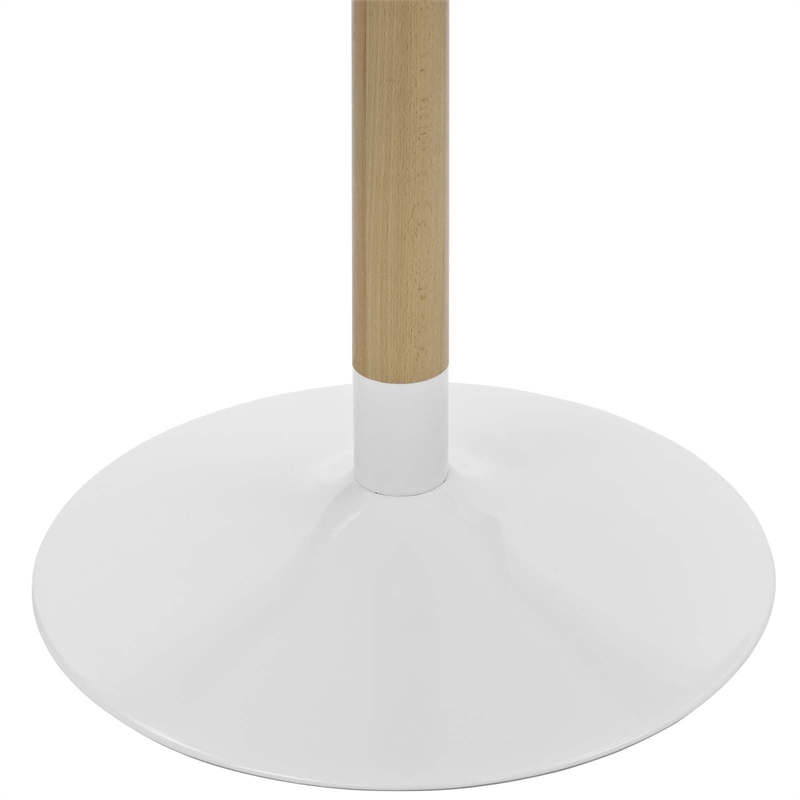 Maklaine Round MDF Wood Steel and Birchwood Dining Table in White
