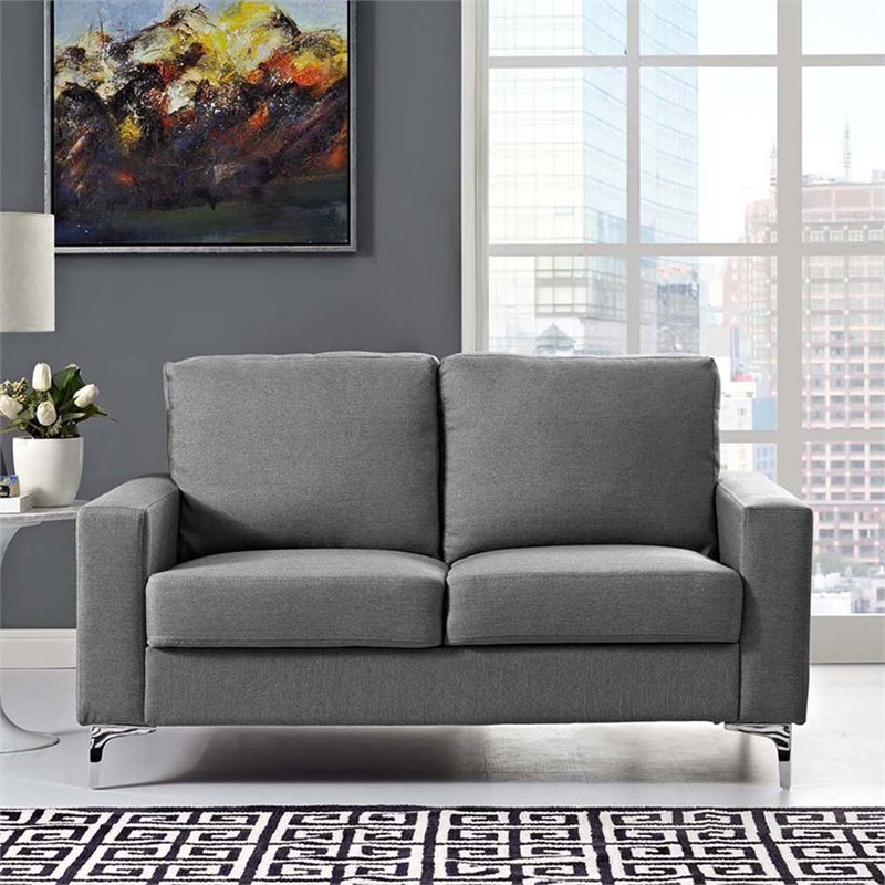 Maklaine Modern Steel & Fabric Upholstered Sofa in Gray/Silver