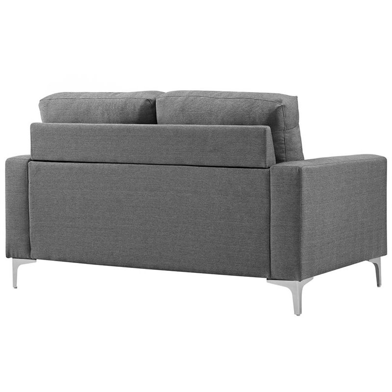 Maklaine Modern Steel & Fabric Upholstered Sofa in Gray/Silver