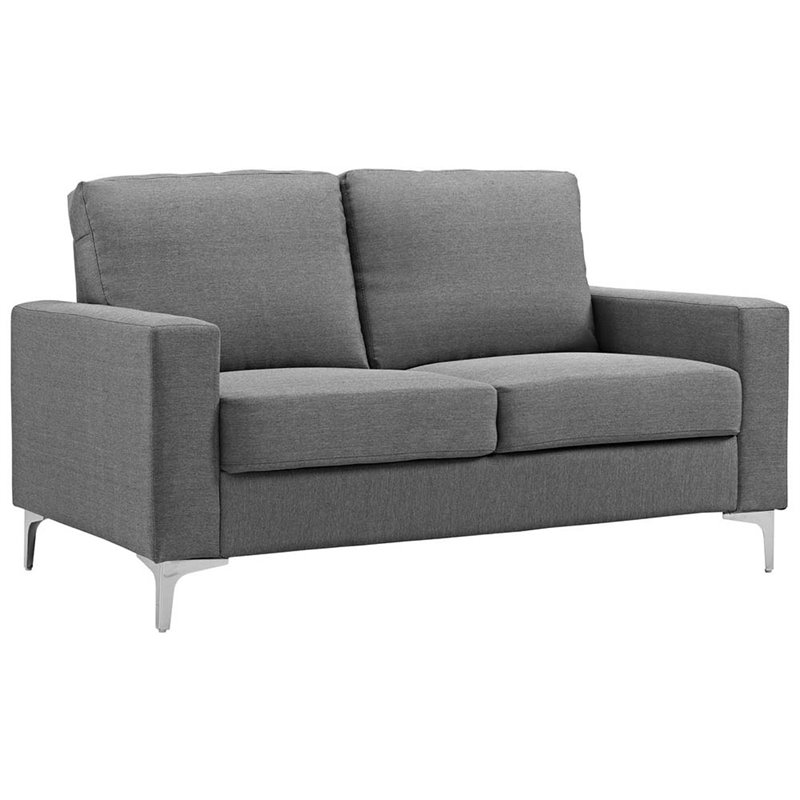 Maklaine Modern Steel & Fabric Upholstered Sofa in Gray/Silver