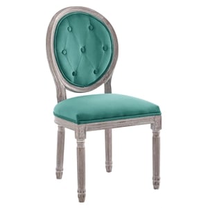 Maklaine 19.5&quot Oval Back Velvet Dining Side Chair in Natural/Teal Blue