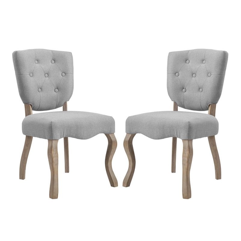 Maklaine Traditional Dining Side Chair in Light Gray (Set of 2)