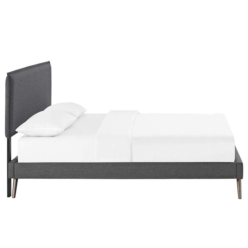 Maklaine Upholstered Queen Platform Bed Frame in Gray With Splayed Legs