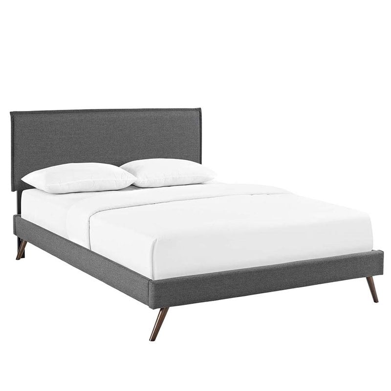 Maklaine Upholstered Queen Platform Bed Frame in Gray With Splayed Legs