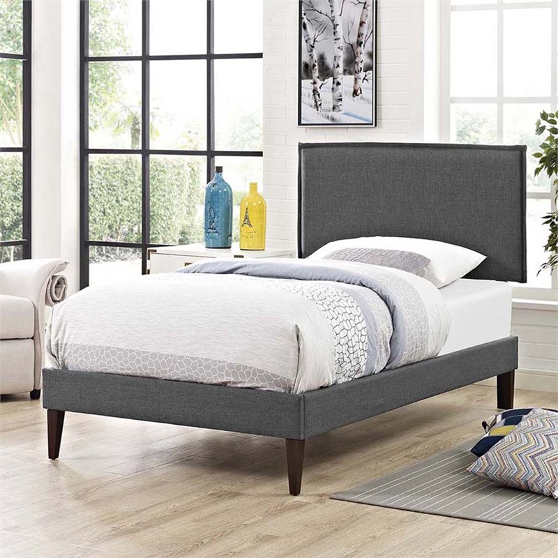 Maklaine Twin Fabric Platform Bed with Squared Tapered Legs in Gray
