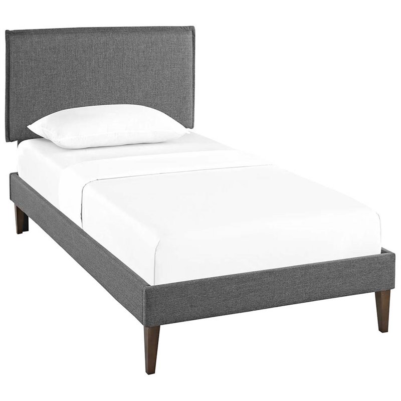 Maklaine Twin Fabric Platform Bed with Squared Tapered Legs in Gray
