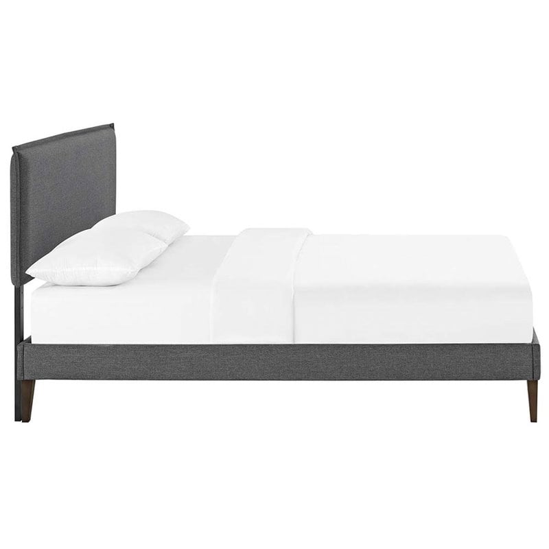 Maklaine Full Fabric Platform Bed with Squared Tapered Legs in Gray