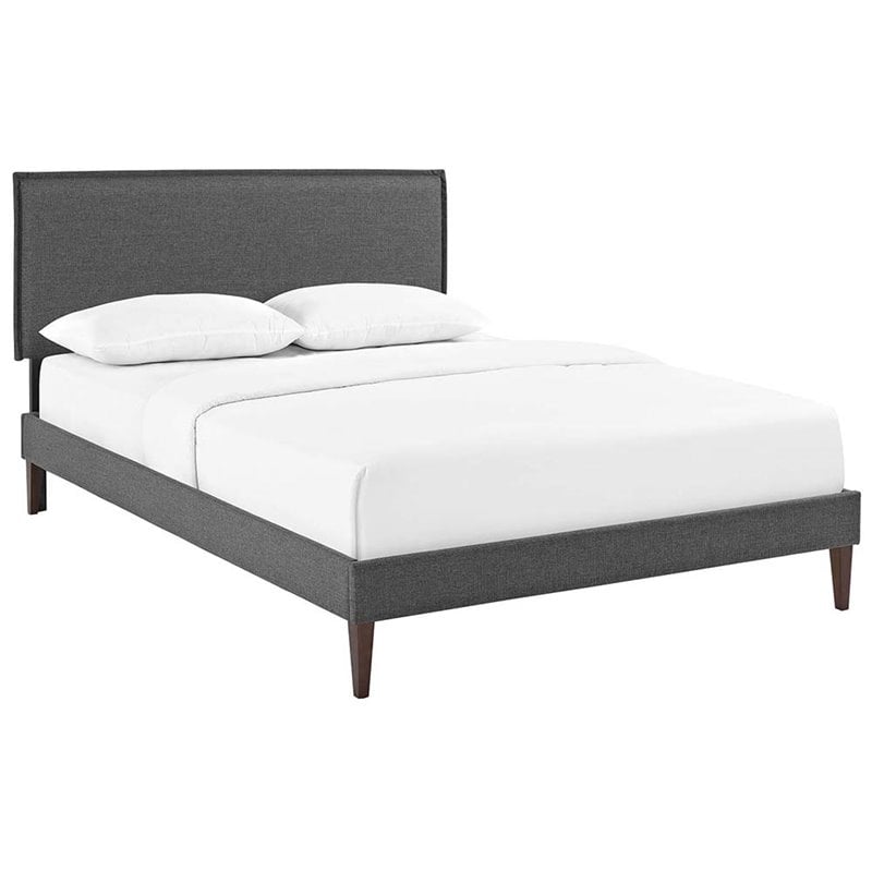 Maklaine Full Fabric Platform Bed with Squared Tapered Legs in Gray