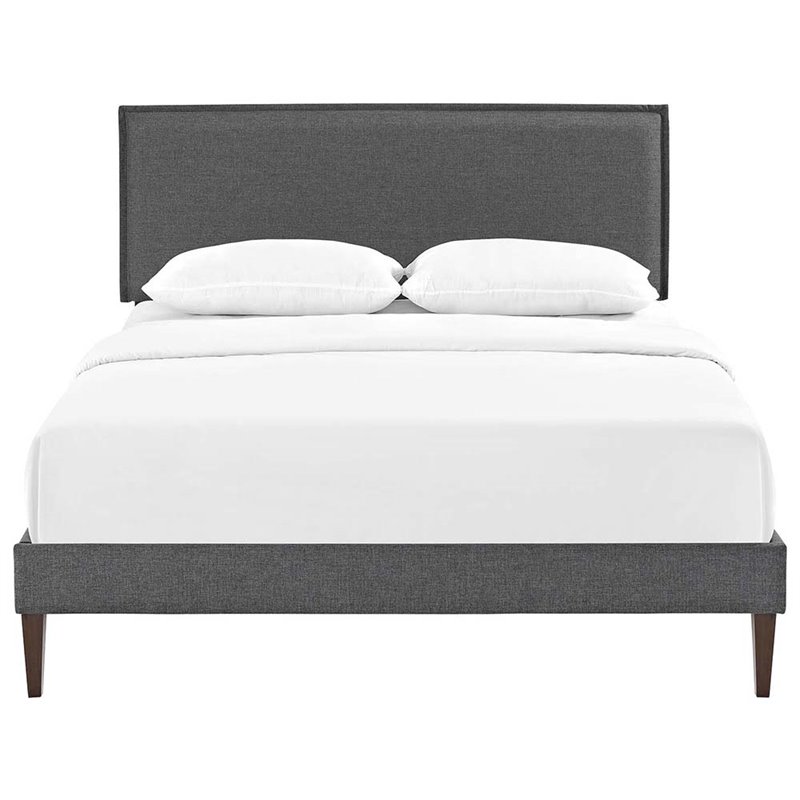 Maklaine Upholstered Queen Platform Bed Frame in Gray With Tapered Legs