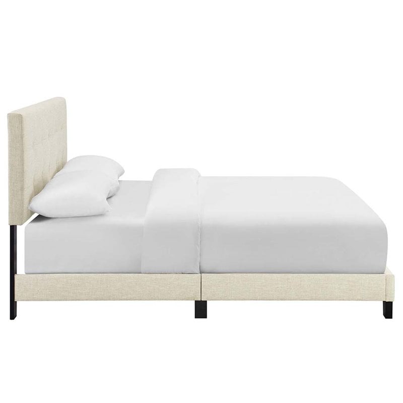 Maklaine Full Modern Upholstered Polyester Fabric Bed in Beige