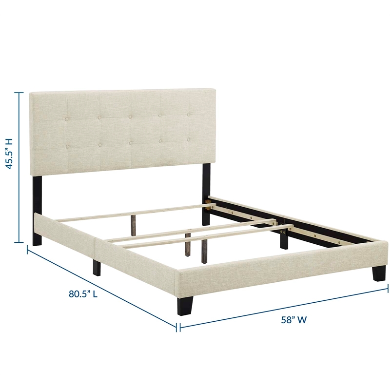 Maklaine Full Modern Upholstered Polyester Fabric Bed in Beige