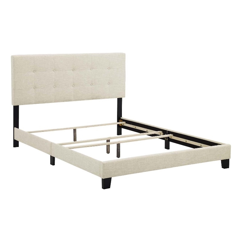 Maklaine Full Modern Upholstered Polyester Fabric Bed in Beige
