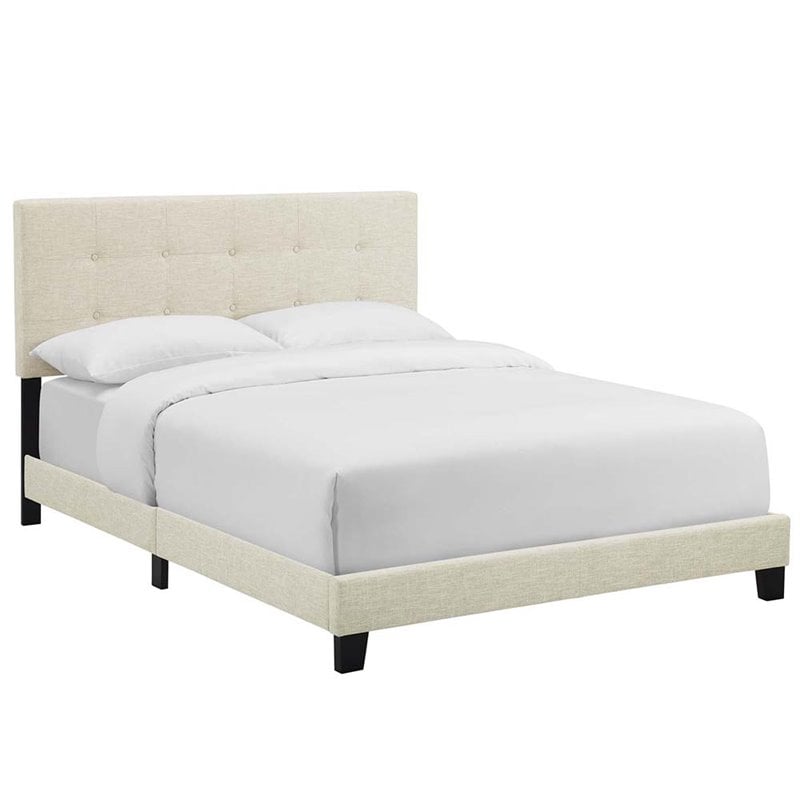 Maklaine Full Modern Upholstered Polyester Fabric Bed in Beige
