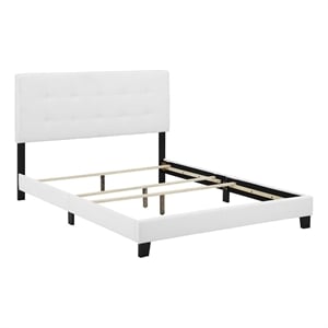 Maklaine Full Modern Upholstered Polyester Fabric Bed in White
