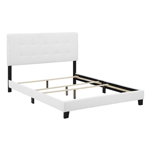 Maklaine Queen Modern Upholstered Polyester Fabric Bed in White