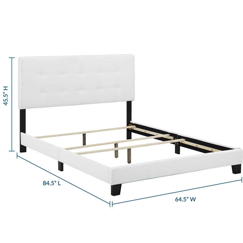 Maklaine Queen Modern Upholstered Polyester Fabric Bed in White