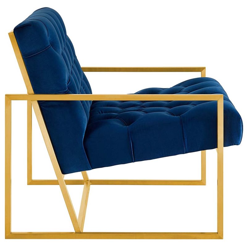 Maklaine Contemporary Tufted Performance Velvet Armchair in Navy & Gold