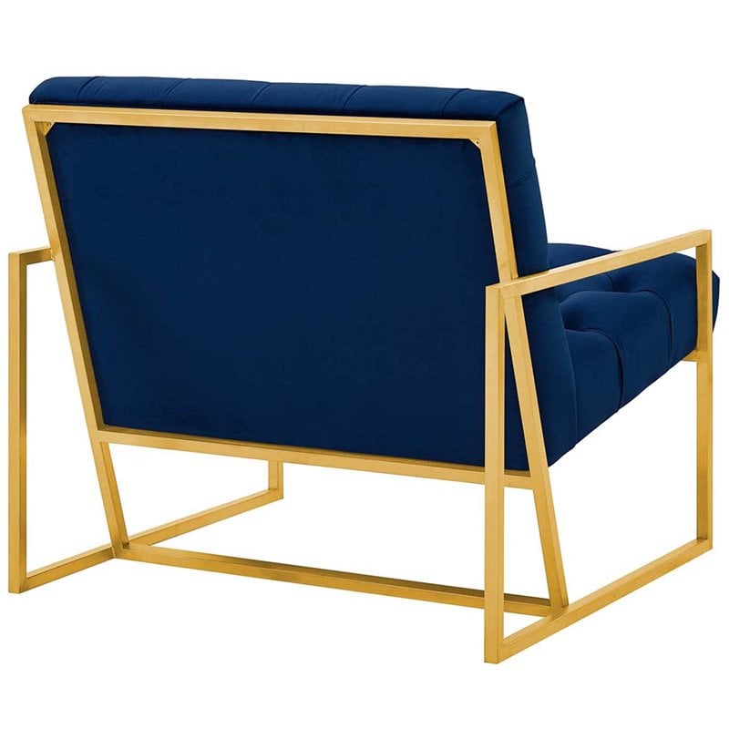 Maklaine Contemporary Tufted Performance Velvet Armchair in Navy & Gold