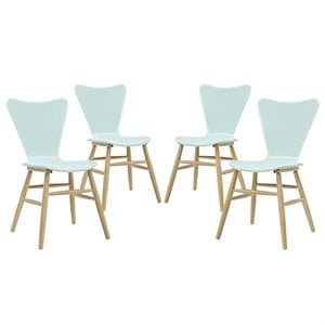 Maklaine 17.5&quot Modern Wood Dining Chair in Light Blue (Set of 4)