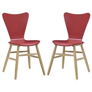 Maklaine Contemporary 17.5&quot Wood Dining Chair in Red (Set of 2)