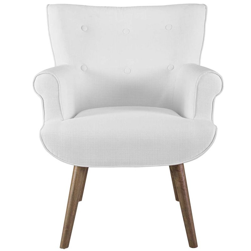 Maklaine Tufted Polyester Fabric Accent Chair in White and Walnut