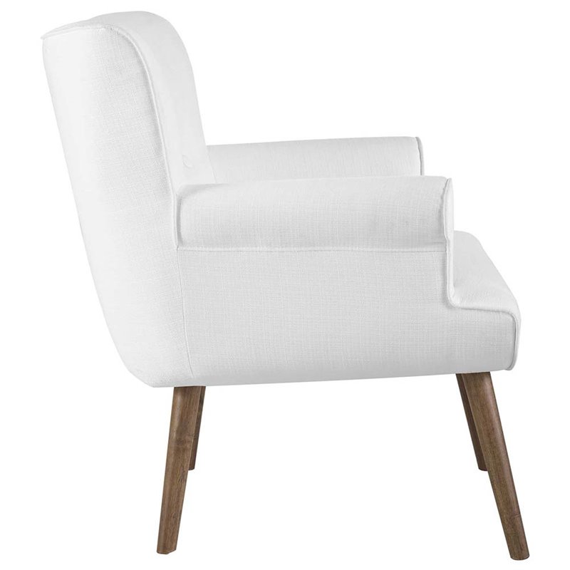 Maklaine Tufted Polyester Fabric Accent Chair in White and Walnut