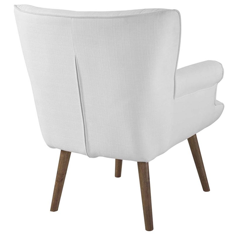 Maklaine Tufted Polyester Fabric Accent Chair in White and Walnut