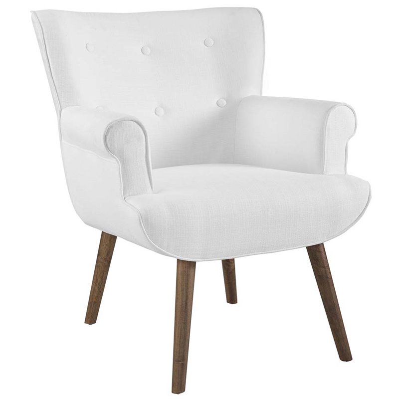 Maklaine Tufted Polyester Fabric Accent Chair in White and Walnut