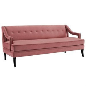 Maklaine Tufted Performance Velvet Sofa in Dusty Rose & Black