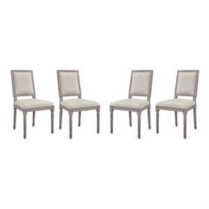 Maklaine 20&quot Polyester Fabric Dining Side Chair in Beige (Set of 4)