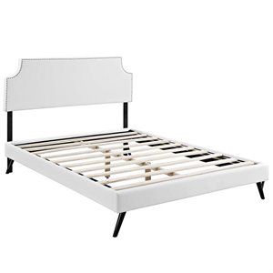 Maklaine Vinyl Queen Platform Bed with Round Splayed Legs in White