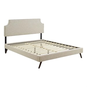 Maklaine Queen Fabric Platform Bed with Round Splayed Legs in Beige