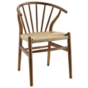 Maklaine Contemporary 18.5&quot Wood and Rope Dining Side Chair in Walnut