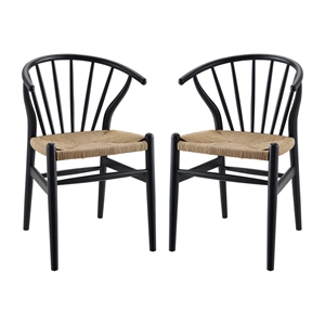 Maklaine 18.5&quot Spindle Wooden Dining Side Chair in Black (Set of 2)