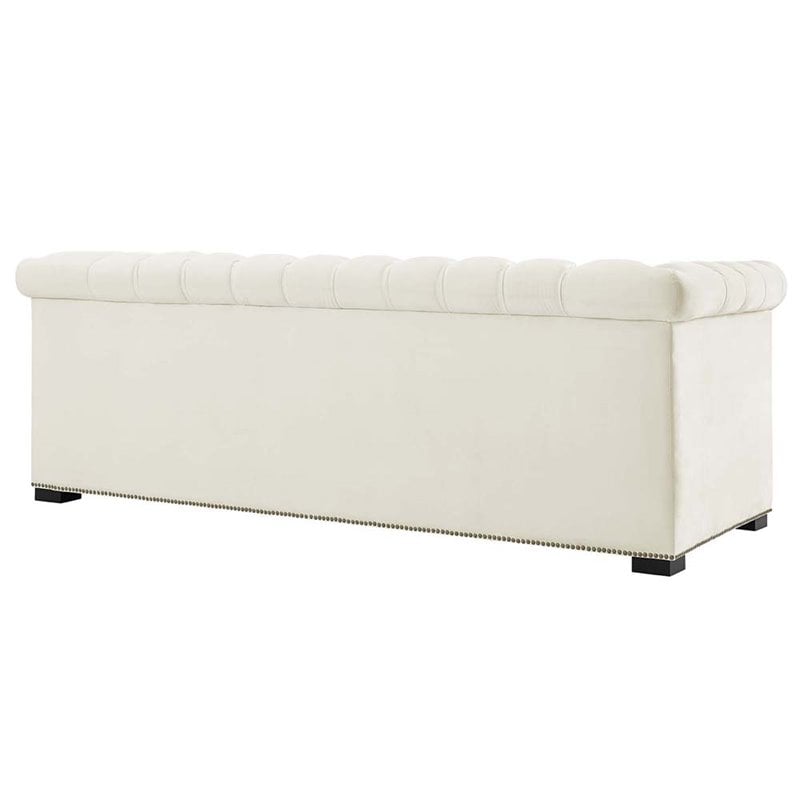 Maklaine Contemporary Tufted Performance Velvet Sofa in Ivory & Black