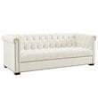 Maklaine Contemporary Tufted Performance Velvet Sofa in Ivory & Black