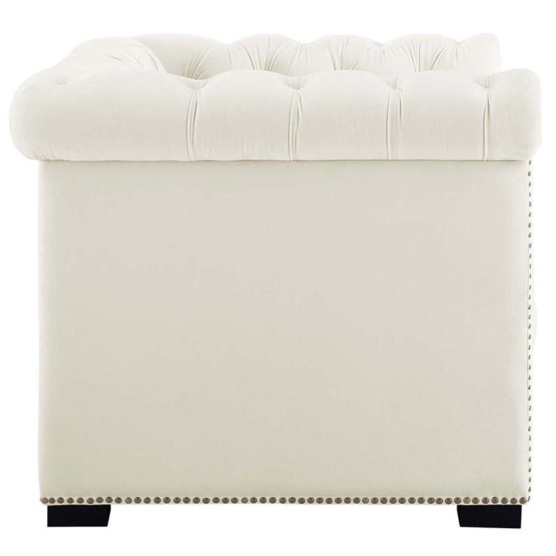 Maklaine Contemporary Tufted Performance Velvet Accent Armchair in Ivory