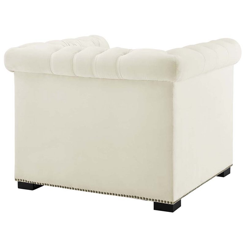 Maklaine Contemporary Tufted Performance Velvet Accent Armchair in Ivory